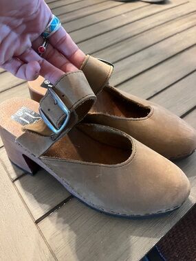 Rene Brown Suede Mary Jane Clogs with Buckle.  Made In Italy